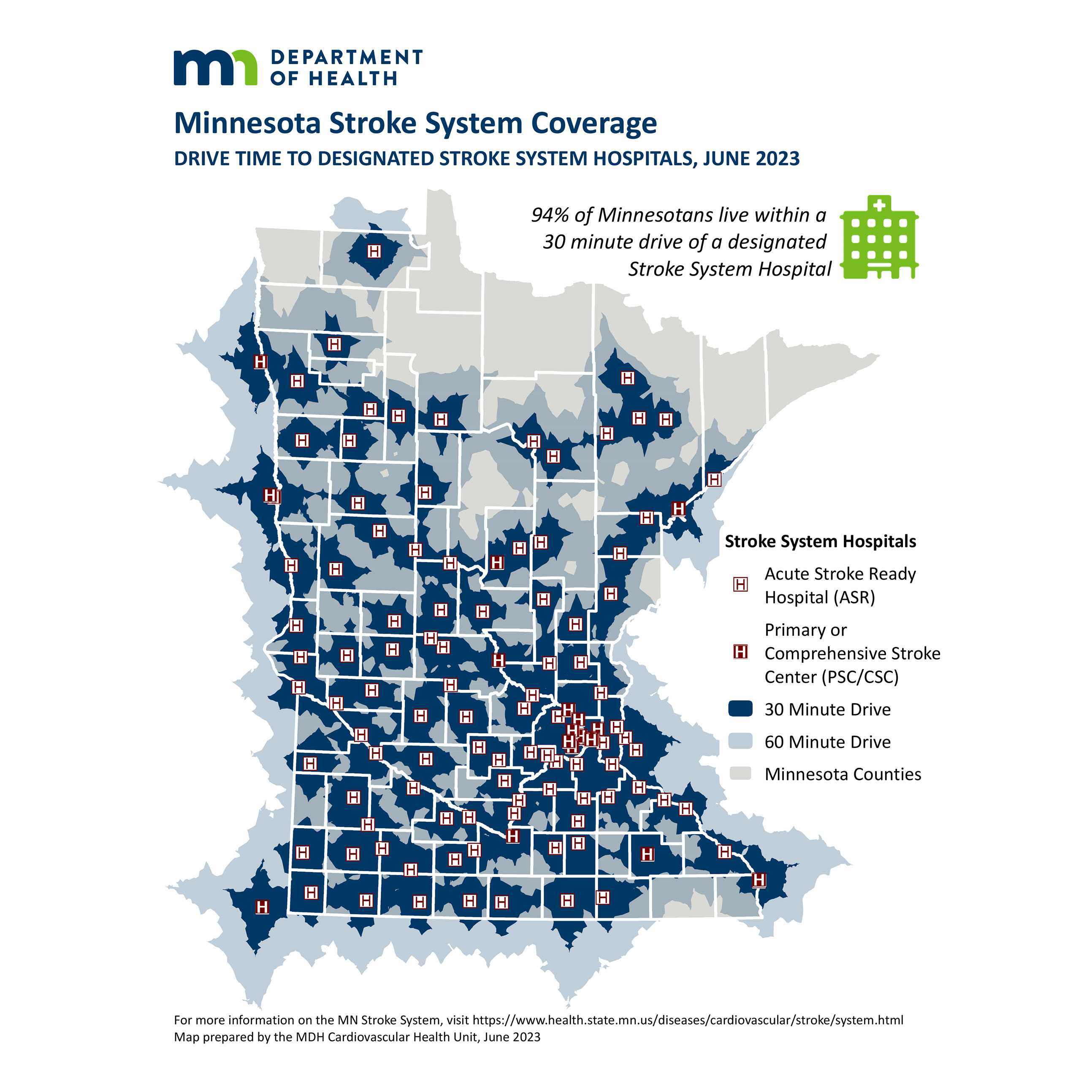 Minnesota stroke hospital drive time